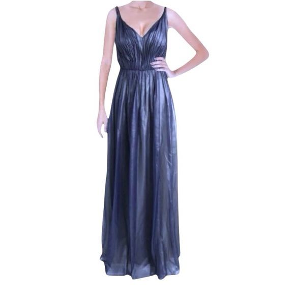 $368 Vera Wang Drapey Metallic Gown 10 Medium Black Silver Evening Dress Formal - Picture 3 of 11
